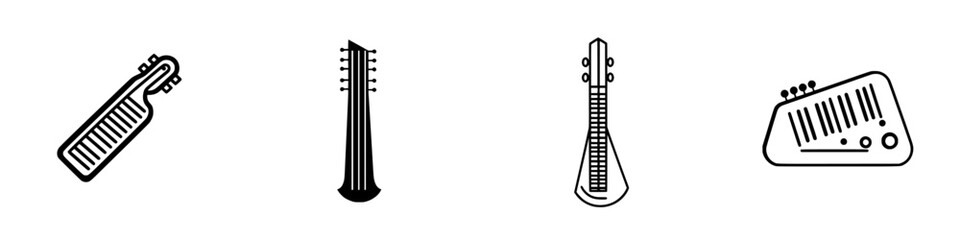 Poster - Collection of vector illustration icons representing various string instruments used in different musical genres and styles