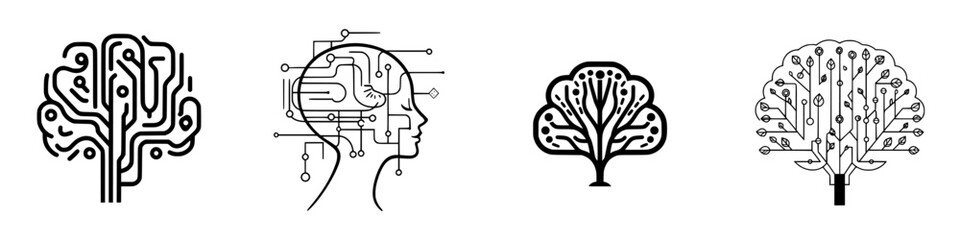 Poster - Creative vector illustration showcasing interconnected symbols representing technology and nature in a harmonious balance
