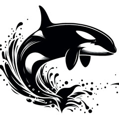 illustration silhouette orca on white background