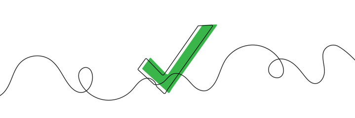 Aufkleber - Continuous line drawing of check mark. Tick one line icon. One line drawing background. Vector illustration. Check mark black icon