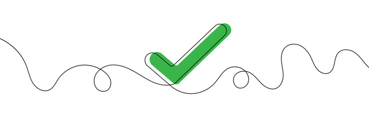Aufkleber - Continuous line drawing of check mark. Tick one line icon. One line drawing background. Vector illustration. Check mark black icon