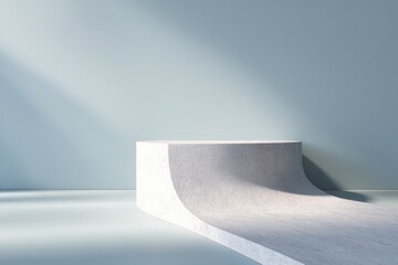 Poster - empty podium is bathed in soft volumetric lighting creating visual focal point