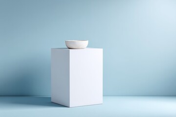 Poster - empty podium with volumetric lighting on smooth solid color background