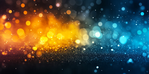 Wall Mural - Colorful abstract bokeh background with vibrant orange and blue lights, blending sparkle, energy, and depth in a festive and futuristic digital style.