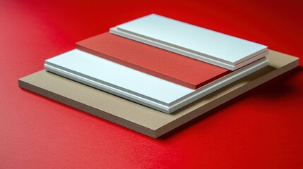 Poster - Stacked composite panels of varying colors and textures.
