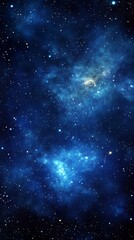 Wall Mural - Deep Space with Stars and Nebula in Blue Tones Illuminated with Glowing Starlight