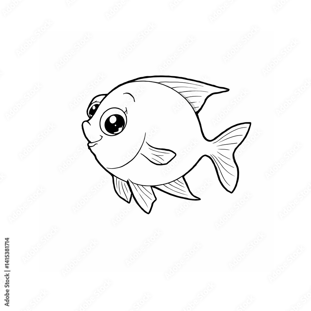 cartoon fish vector black line colouring page sketch isolated on white ...