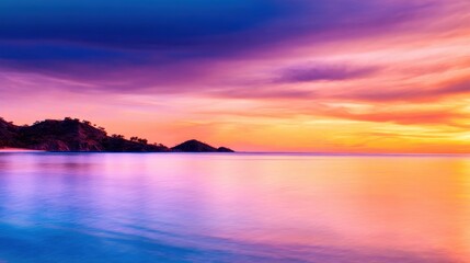 Wall Mural - serene sunset over calm waters with vibrant colors reflecting on the surface
