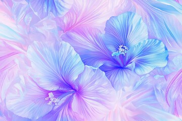 Wall Mural - Soft Pink and Blue Hibiscus Flowers Abstract Background Design