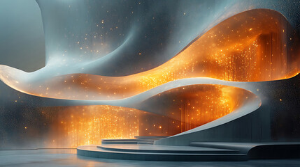 Poster - Abstract architectural structures with flowing organic lines and glowing textures evoke a sense of futuristic elegance and boundless energy.
