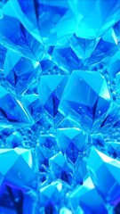 Poster - Blue diamond crystals reflect light in captivating patterns, creating a luminous and vivid atmosphere. This vibrant setting showcases a stunning array of shapes and facets