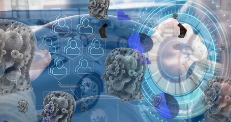 Poster - Image of diverse data, processing circle and gears over cars