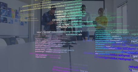 Poster - Image of data processing over diverse business people
