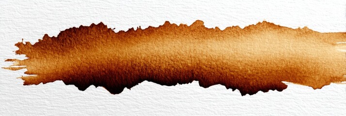 Poster - Brown Watercolor Stain on White Paper - Abstract brown watercolor wash, texture, background, design element, artistic expression. Symbolizing warmth, earthiness, nature, creativity, and simplicity