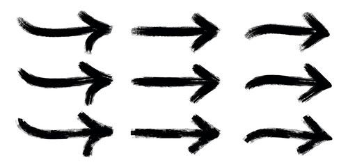 Fototapete - Vector Grunge Arrows Collection. Vector arrows, brush strokes. Hand draw of Black Vector Grunge Arrows,  vector illustration.