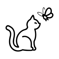 Poster - Cat and butterfly vector illustration cute pet animal design graphic outline drawing silhouette line art icon vector image
