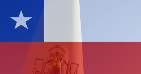 Poster - Image of flag of chile over wind turbine