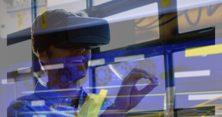 Poster - Image of men using vr headset over server room