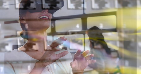 Poster - Image of women using vr headset over server room