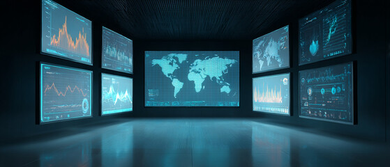 Poster - World map data analytics dashboard visualization technology business intelligence concept design