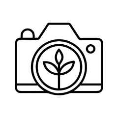Poster - nature photography logo design camera with plant icon for environmental photography brand identity