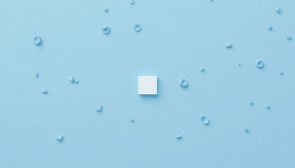 Poster - Floating white cube surrounded by water droplets minimalistic design digital art calm environment aerial view modern aesthetics for visual appeal