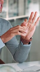 Poster - Businessman, hands or consultant with mic at call center for online communication, advice or help. Closeup, man or agent talking with headset for virtual assistance, customer service or telemarketing