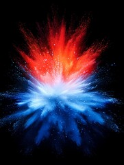 Poster - Red Blue Color Explosion Splash - A vibrant explosion of red and blue paint or powder, symbolizing energy, creativity, passion, freedom, and duality