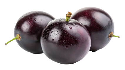 Poster - Dark purple jabuticaba fruits with grape like appearance are shown isolated transparency background. fruits are fresh, with glossy surface and small water droplets, highlighting their juicy