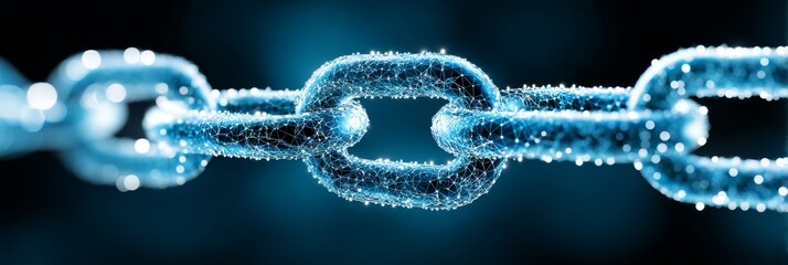 Poster - Secure Link Chain Technology - Close-up of a chain, representing security, connection, and data integrity. Blue tones