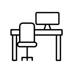 Poster - Office desk setup with computer and chair vector icon workspace furniture illustration design
