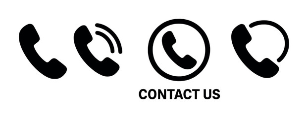 Poster - Contact icons set: phone call symbols with linear design style