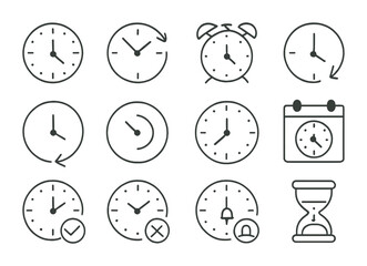 Poster - Minimalist linear icons set of clocks and timepieces in various designs
