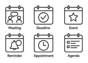 Poster - Essential calendar icons set: meeting, deadline, event, reminder, appointment, agenda