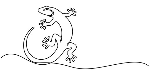 Aufkleber - Lizard one line drawing on white background vector illustration, Lizard one line continuous. Line art Lizard isolated on transparent background. Hand drawn vector art, Unravel the secrets of their. 
