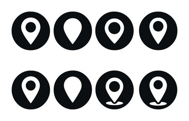 Poster - Location icon set: simple black circular design for maps and navigation
