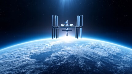 Wall Mural - space station orbiting earth: a celestial view - space exploration, technological advancement, earth