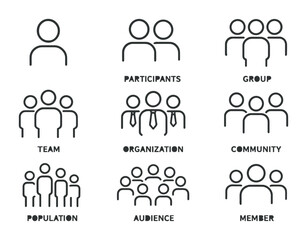 Poster - Community and organization icon set: linear style for social and business concepts