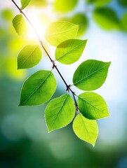Poster - Spring Sunlight Through Leaves Soft Focus - Fresh spring leaves bathed in sunlight, symbolizing growth, renewal, nature, tranquility, and life