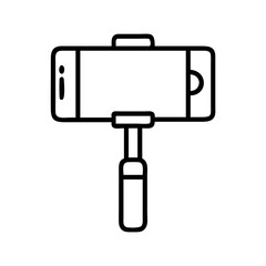 Poster - Outline smartphone on selfie stick vector illustration for social media content creation