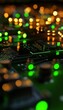 © decorator - Artistic illustration of a circuit board with glowing green elements and a soft bokeh background