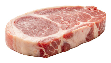 Poster - raw pork chop with visible fat edge and marbled texture is displayed, showcasing its fresh and uncooked state. meat appears juicy and ready for cooking, highlighting its quality