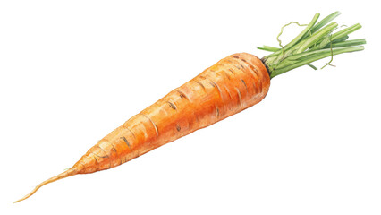 Poster - fresh orange carrot with green leaves attached, isolated on transparency background, showcasing its vibrant color and natural texture