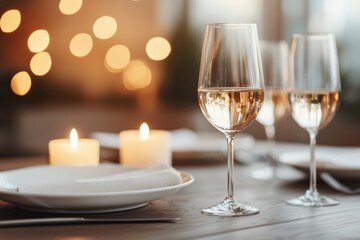 Poster - Elegant table setting with wine glasses and candles creating cozy ambiance