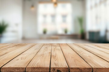 Aufkleber - Empty wooden table in blurred modern loft interior for product placement