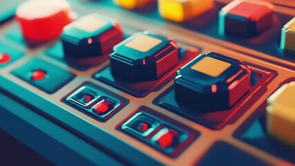 An array of buttons on an audio mixer, ready for sound manipulation.