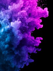Poster - Vibrant Color Burst Abstract - Abstract of swirling blue and purple paint creating a vibrant color explosion against a black background