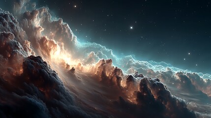 stunning celestial vista luminous nebula, starry expanse, ethereal clouds