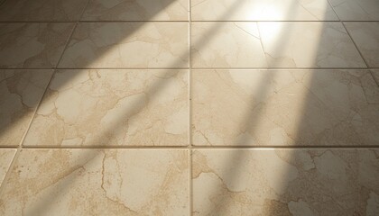 Poster - Light and shadow play on polished tile floor indoor space photography tranquil environment close-up view aesthetic concept