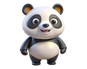 Poster - Cute cartoon panda character smiling on white background rendered illustration